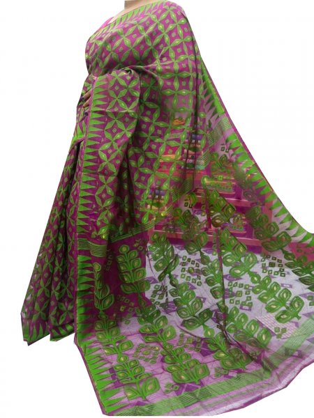 Green and Purple dhakai jamdani high quality saree